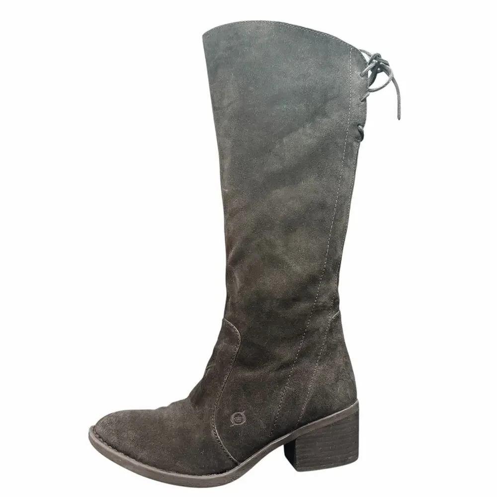 Born Black Suede Tall Riding Boots Lace Back 9M F33103